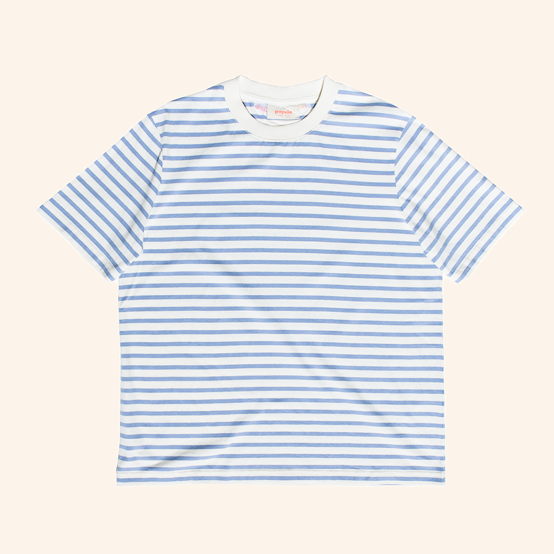 T-Shirt Gestreift aus Bio-Baumwolle in Eisblau/Off-White