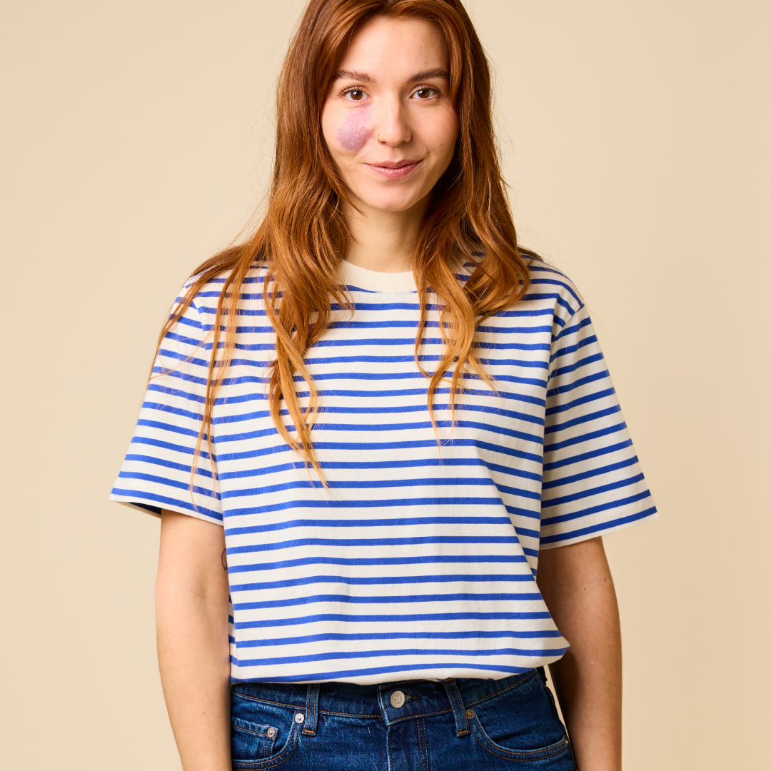 T-Shirt Gestreift aus Bio-Baumwolle in Königsblau/Off-White