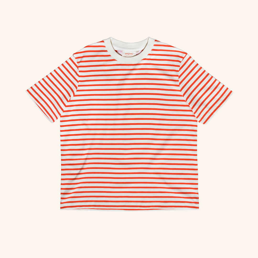 T-Shirt Gestreift aus Bio-Baumwolle in Popeia Rot/Off-White