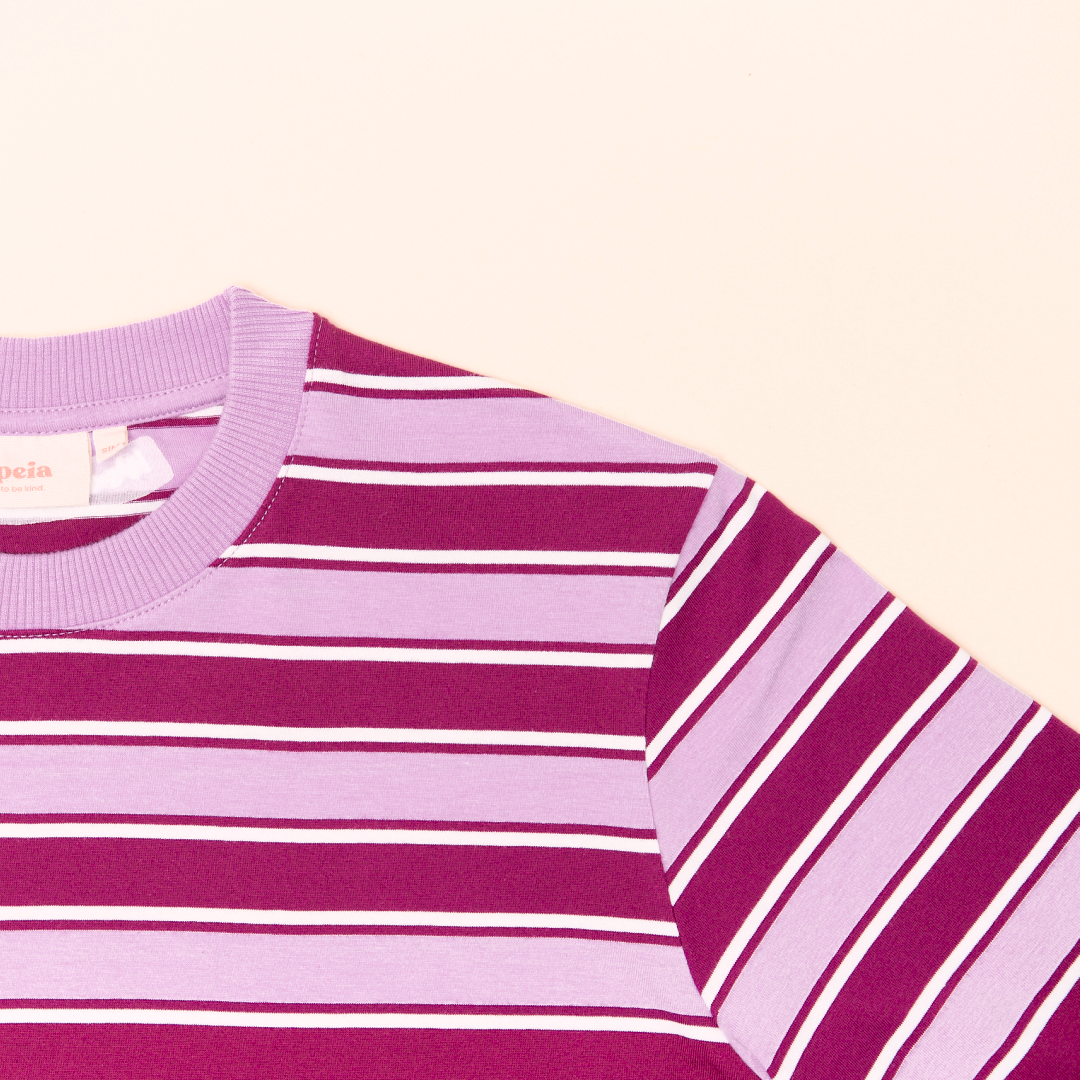 T-Shirt Gestreift aus Bio-Baumwolle in Aubergine/Pink