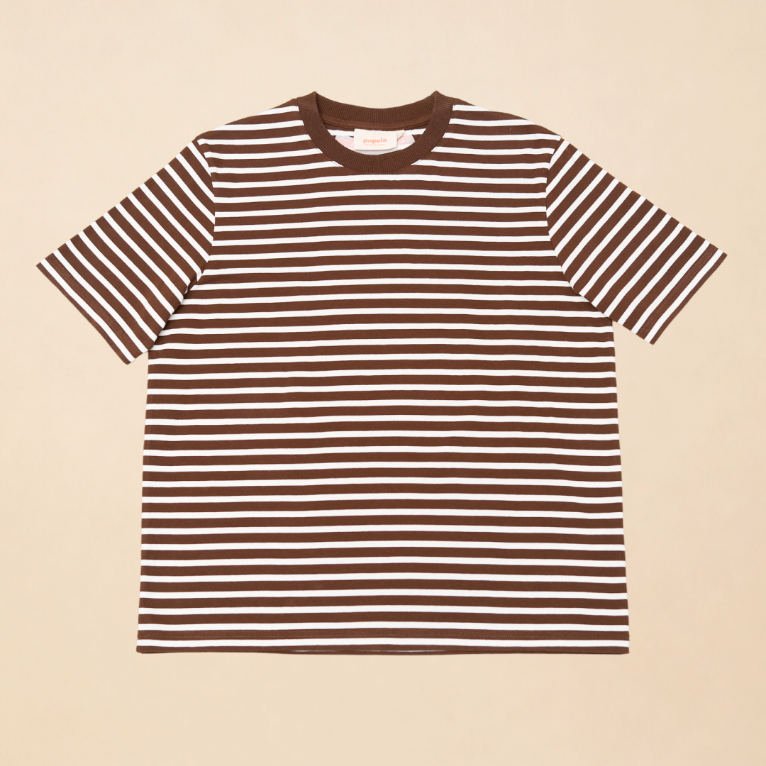 T-Shirt Gestreift aus Bio-Baumwolle in Braun/Off-White