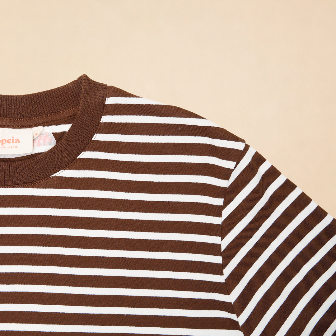 T-Shirt Gestreift aus Bio-Baumwolle in Braun/Off-White