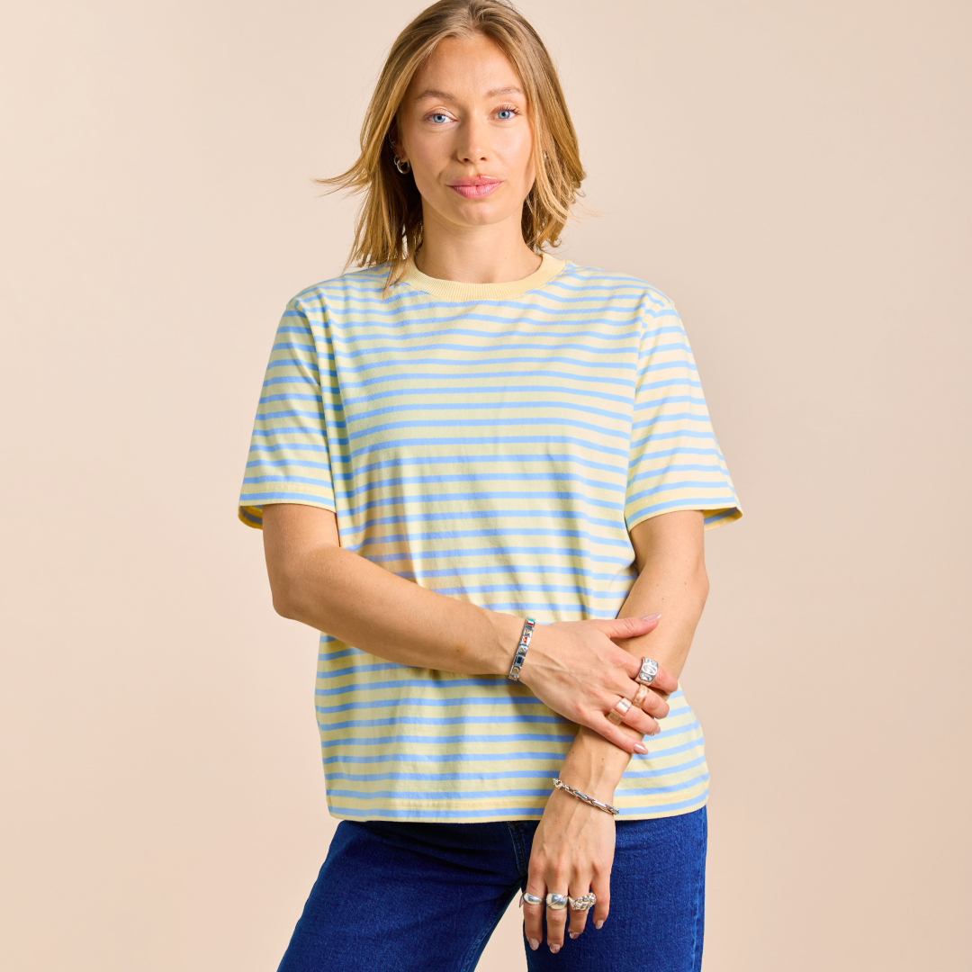 Organic Cotton T-Shirt (Striped) in Yellow/Light Blue