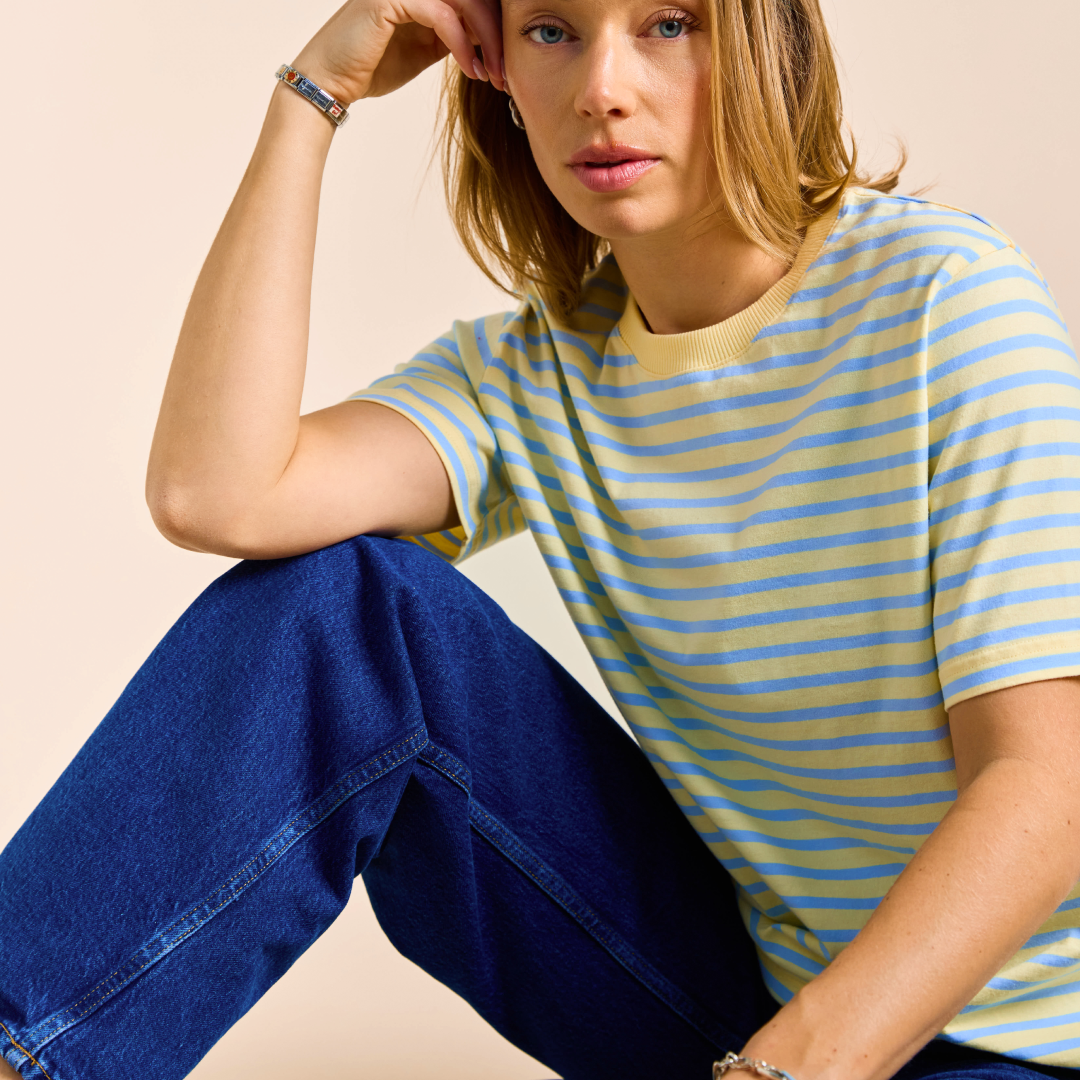 Organic Cotton T-Shirt (Striped) in Yellow/Light Blue