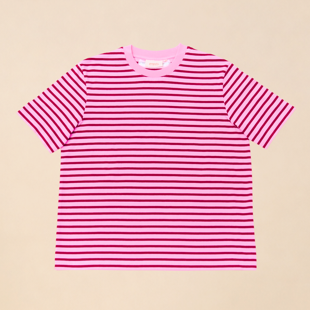 T-Shirt Gestreift aus Bio-Baumwolle in Pink/Bordeaux