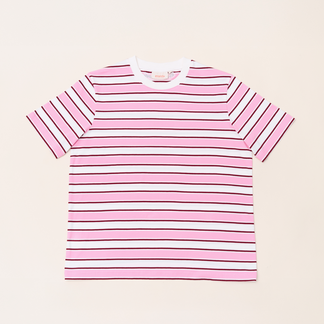 T-Shirt Gestreift aus Bio-Baumwolle in Weiß/Pink