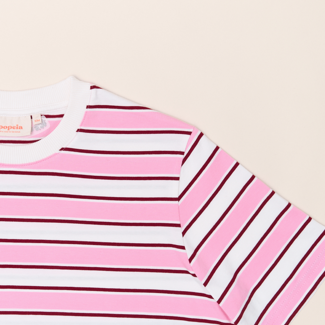 T-Shirt Gestreift aus Bio-Baumwolle in Weiß/Pink