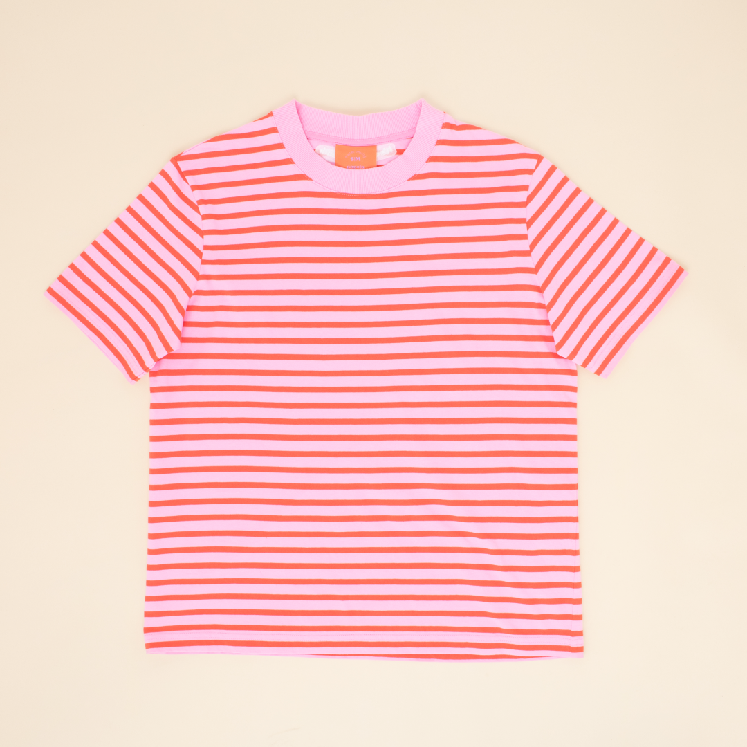 T-Shirt Gestreift aus Bio-Baumwolle in Pink/Rot