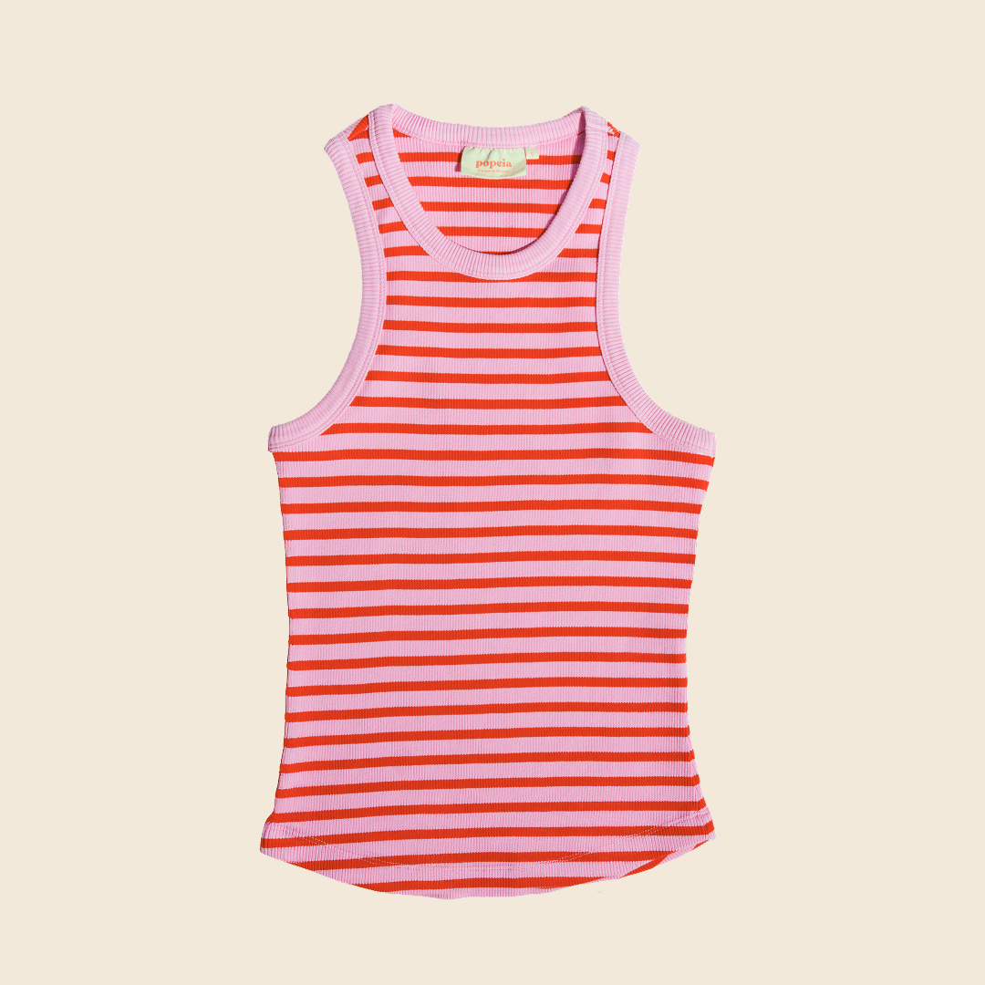 The 24/7 Top aus Bio-Baumwolle Gestreift in Pink/Rot