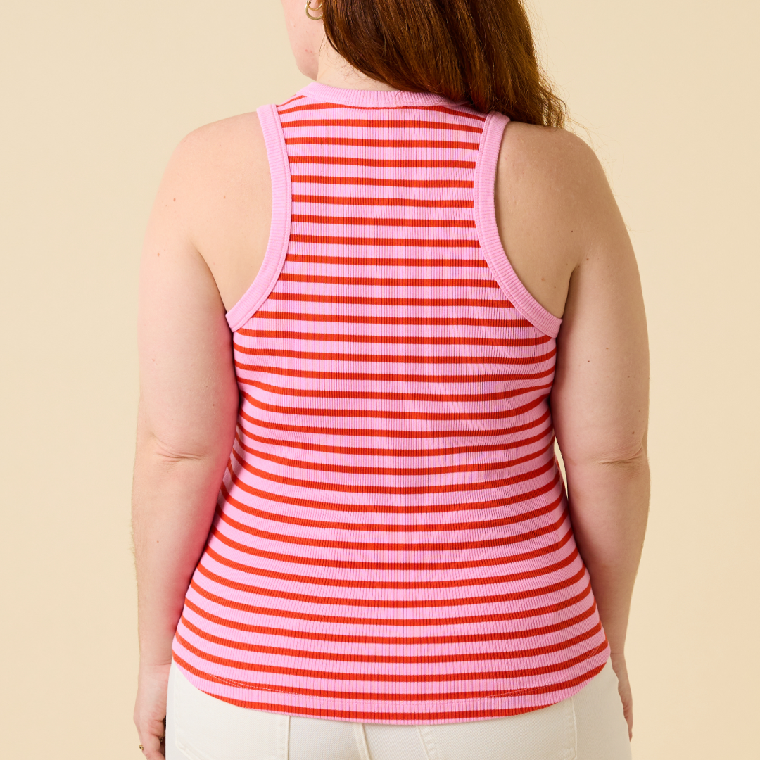 The 24/7 Top aus Bio-Baumwolle Gestreift in Pink/Rot