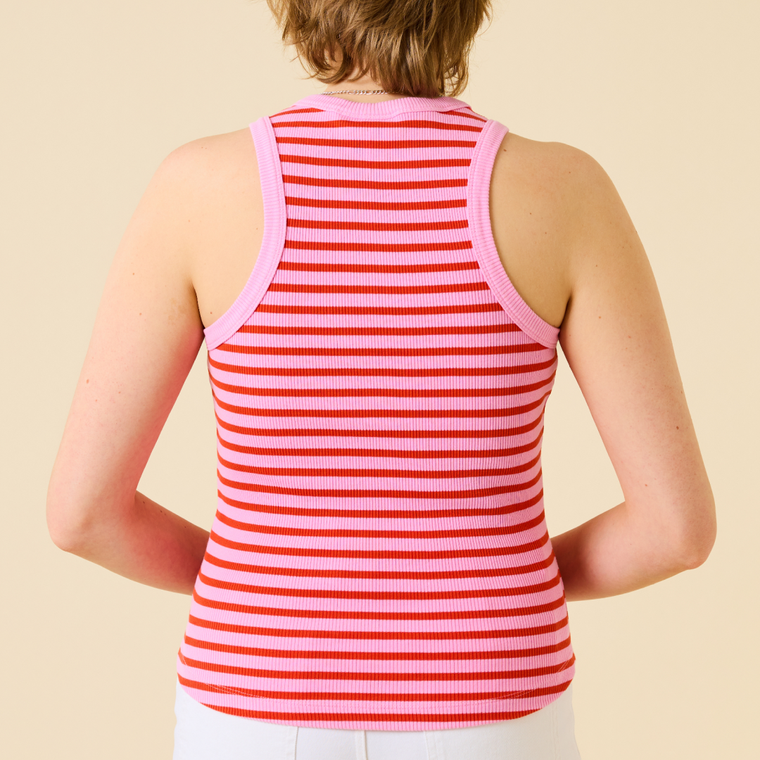 The 24/7 Top aus Bio-Baumwolle Gestreift in Pink/Rot