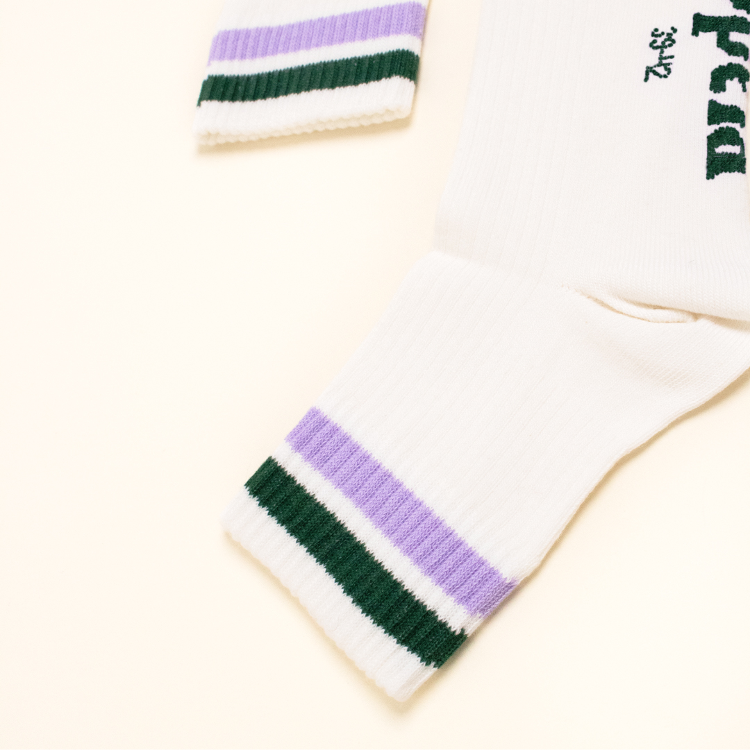 The Tennis - Organic Cotton Ankle Socks in Green/Lilac