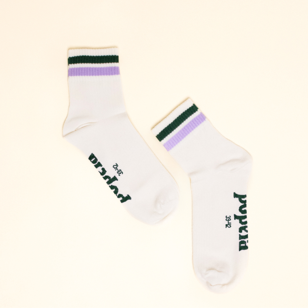 The Tennis - Organic Cotton Ankle Socks in Green/Lilac