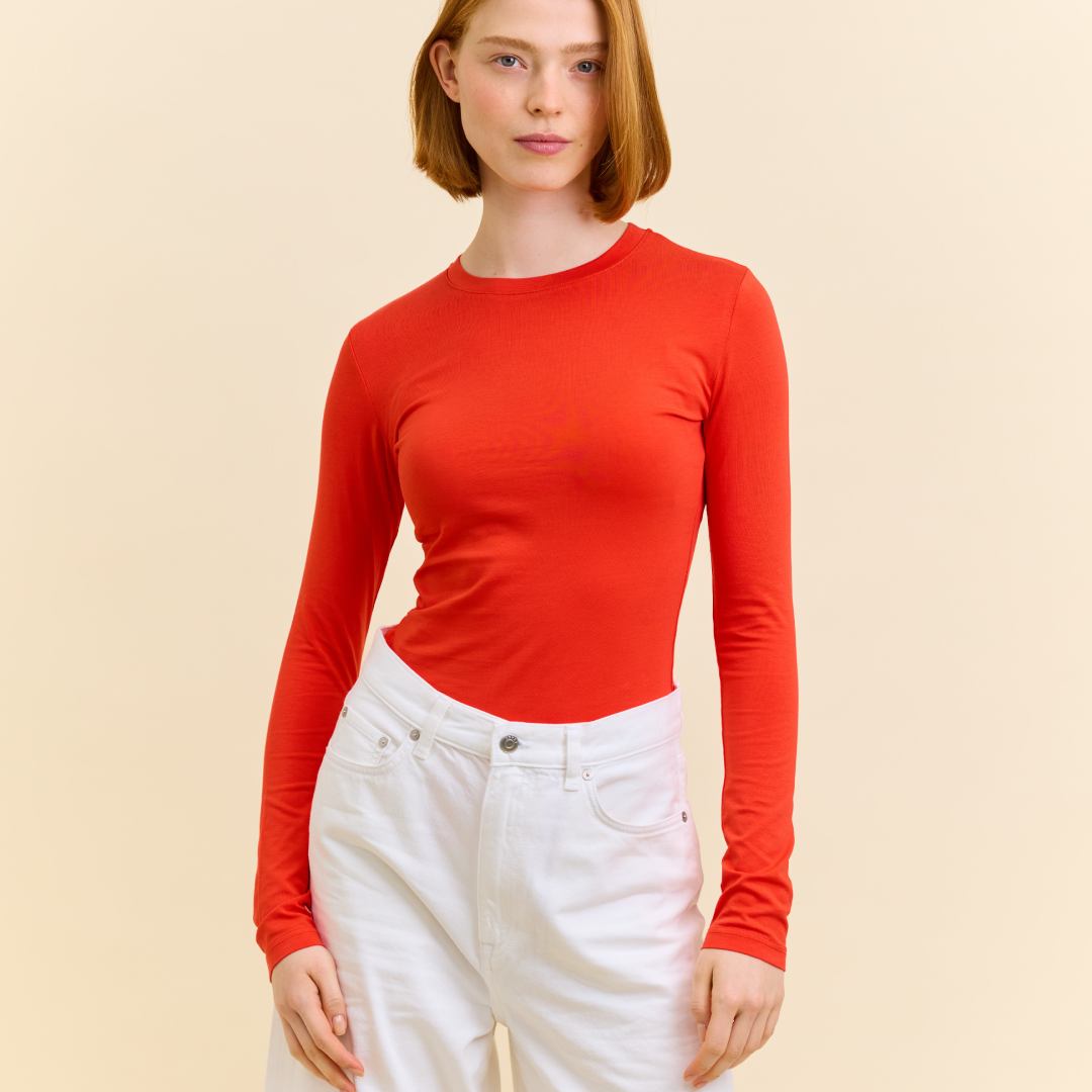 Tight Langarmshirt aus Bio-Baumwolle in popeia Rot